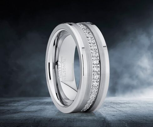 Metal Masters Co. Tungsten Carbide Wedding Band Eternity Ring, Cubic Zirconia Inlay Comfort Fit 8mm in Saudi Arabia