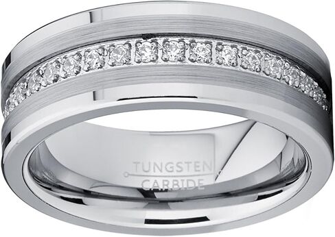 Metal Masters Co. Tungsten Carbide Wedding Band Eternity Ring, Cubic Zirconia Inlay Comfort Fit 8mm in Saudi Arabia