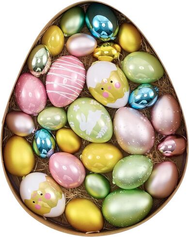 Valery Madelyn 30Pcs Easter Ornaments in Exquisite Egg-Shaped Gift Box, 1.2"-2" Assorted Pastel Pink Blue Green Hanging Eggs, Shatterproof Baubles Gift Set for Tree Decor & Spring Basket Stuffers in Saudi Arabia