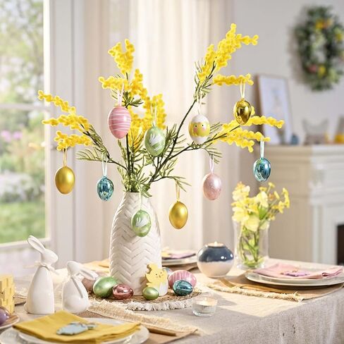 Valery Madelyn 30Pcs Easter Ornaments in Exquisite Egg-Shaped Gift Box, 1.2"-2" Assorted Pastel Pink Blue Green Hanging Eggs, Shatterproof Baubles Gift Set for Tree Decor & Spring Basket Stuffers in Saudi Arabia