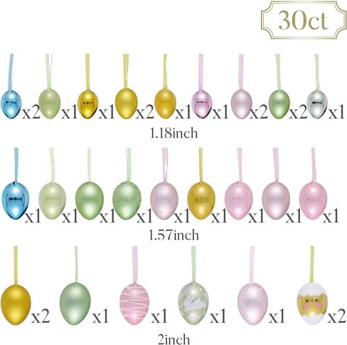 Valery Madelyn 30Pcs Easter Ornaments in Exquisite Egg-Shaped Gift Box, 1.2"-2" Assorted Pastel Pink Blue Green Hanging Eggs, Shatterproof Baubles Gift Set for Tree Decor & Spring Basket Stuffers in Saudi Arabia