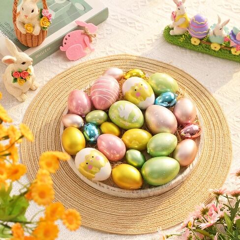 Valery Madelyn 30Pcs Easter Ornaments in Exquisite Egg-Shaped Gift Box, 1.2"-2" Assorted Pastel Pink Blue Green Hanging Eggs, Shatterproof Baubles Gift Set for Tree Decor & Spring Basket Stuffers in Saudi Arabia