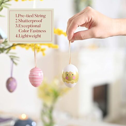 Valery Madelyn 30Pcs Easter Ornaments in Exquisite Egg-Shaped Gift Box, 1.2"-2" Assorted Pastel Pink Blue Green Hanging Eggs, Shatterproof Baubles Gift Set for Tree Decor & Spring Basket Stuffers in Saudi Arabia