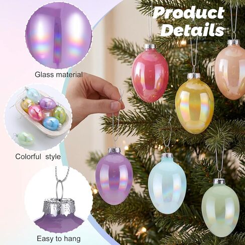 8 Pcs Colorful Glass Easter Egg Ornaments 2.7 Inch Spring Pastel Egg Ornaments Iridescent Opaque Macaron Hanging Easter Tree Decorations for Basket Stuffers Spring Party Bright Color Decor in Saudi Arabia