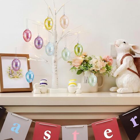 8 Pcs Colorful Glass Easter Egg Ornaments 2.7 Inch Spring Pastel Egg Ornaments Iridescent Opaque Macaron Hanging Easter Tree Decorations for Basket Stuffers Spring Party Bright Color Decor in Saudi Arabia