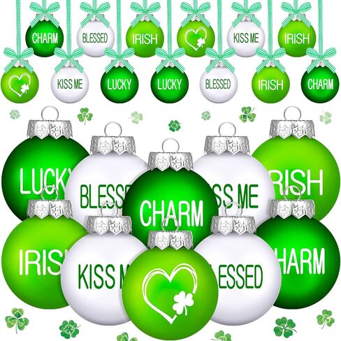 Riceshoot 12 Pcs St. Patricks Day Hanging Ornaments Ball 1.97'' Green White Shamrock Hanging Ornaments Irish Good Luck Clover Ball Decorations for Tree St. Patrick's Day Irish Festival Party Decor in Saudi Arabia