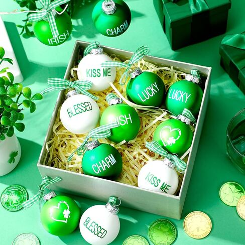 Riceshoot 12 Pcs St. Patricks Day Hanging Ornaments Ball 1.97'' Green White Shamrock Hanging Ornaments Irish Good Luck Clover Ball Decorations for Tree St. Patrick's Day Irish Festival Party Decor in Saudi Arabia