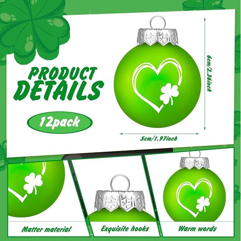 Riceshoot 12 Pcs St. Patricks Day Hanging Ornaments Ball 1.97'' Green White Shamrock Hanging Ornaments Irish Good Luck Clover Ball Decorations for Tree St. Patrick's Day Irish Festival Party Decor in Saudi Arabia