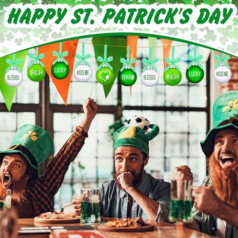 Riceshoot 12 Pcs St. Patricks Day Hanging Ornaments Ball 1.97'' Green White Shamrock Hanging Ornaments Irish Good Luck Clover Ball Decorations for Tree St. Patrick's Day Irish Festival Party Decor in Saudi Arabia