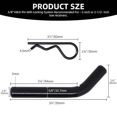 قطر 5/8 بوصة، دبوس ومشبك وصلة مقطورة متين ممتاز مع رأس محزز، (أسود) يناسب دبوس ومشبك مقطورة عالي التحمل مقاس 2-1/2 أو 2 بوصة in Kuwait