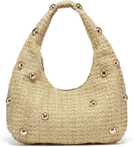 حقيبة قش للنساء، حقيبة يد هوبو منسوجة بوهو شيك، محفظة شاطئ صيفية مصنوعة يدويًا in Kuwait