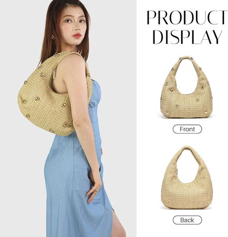 حقيبة قش للنساء، حقيبة يد هوبو منسوجة بوهو شيك، محفظة شاطئ صيفية مصنوعة يدويًا in Kuwait