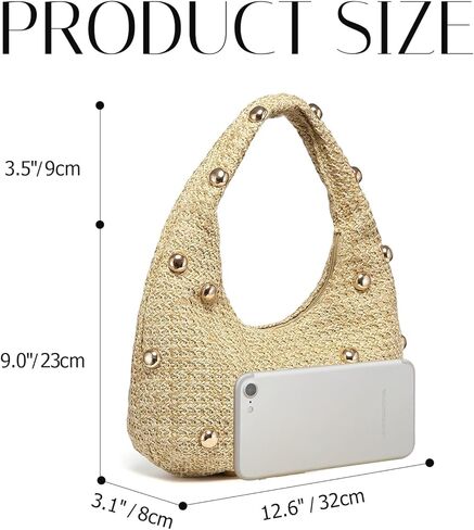 حقيبة قش للنساء، حقيبة يد هوبو منسوجة بوهو شيك، محفظة شاطئ صيفية مصنوعة يدويًا in Kuwait