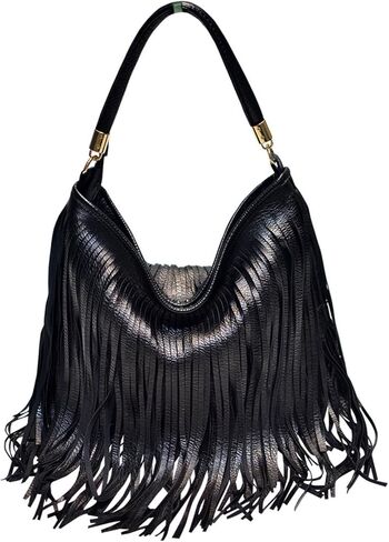 Bohemian Fringe Leather Shoulder Bag for Women Dual-Side Tassel Handbag Underarm Purse Soft PU Leather Top Handle Bag in Saudi Arabia