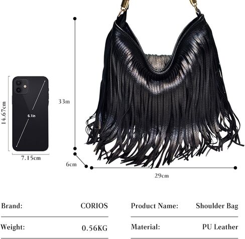 Bohemian Fringe Leather Shoulder Bag for Women Dual-Side Tassel Handbag Underarm Purse Soft PU Leather Top Handle Bag in Saudi Arabia