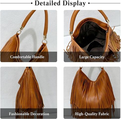 Bohemian Fringe Leather Shoulder Bag for Women Dual-Side Tassel Handbag Underarm Purse Soft PU Leather Top Handle Bag in Saudi Arabia