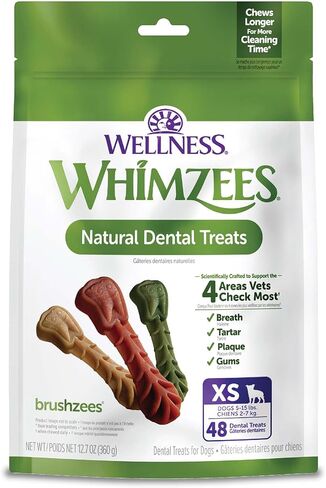 WHIMZEES by Wellness Brushing Dental Chews For Dogs, Grain-Free, Long Lasting Treats, Freshens Breath Extra Small Breed, 48 Count in Kuwait