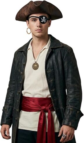 Pirate Tricorn Hat set with Hat Necklace Belt Eyepatch Earrings Ring in Saudi Arabia