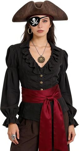 Pirate Tricorn Hat set with Hat Necklace Belt Eyepatch Earrings Ring in Saudi Arabia