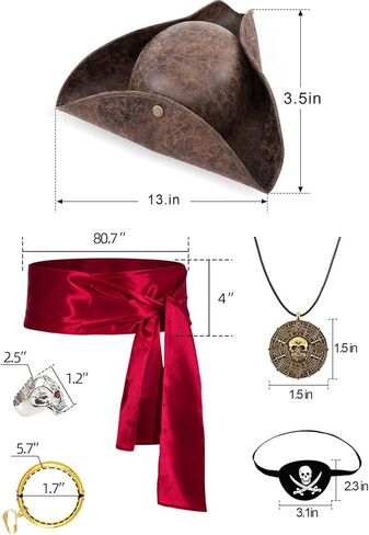 Pirate Tricorn Hat set with Hat Necklace Belt Eyepatch Earrings Ring in Saudi Arabia