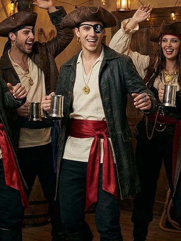 Pirate Tricorn Hat set with Hat Necklace Belt Eyepatch Earrings Ring in Saudi Arabia