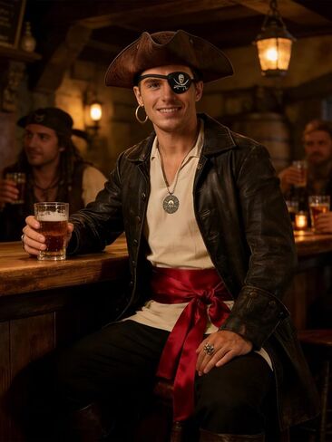 Pirate Tricorn Hat set with Hat Necklace Belt Eyepatch Earrings Ring in Saudi Arabia