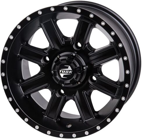 مجموعة Tusk مكونة من إطارات Tusk TERRABITE 8-Ply Radial UTV مقاس 30x10-14 مثبتة على عجلات CASCADE - متوافقة مع نمط مسمار POLARIS ATV/UTV 4/156 - صواميل العروة السوداء (4+3 إزاحة العجلات، أسود غير لامع) in Kuwait