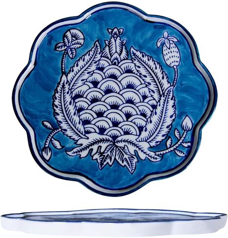 Hand-Painted Blue and White Ceramic Plate 6.7 Inch, Floral Chinoiserie Decorative Plate for Shelf Cabinet, Kitchen Dinnerware Dessert Cheese Sushi Snack Dishes, Great Housewarming Gift in Saudi Arabia