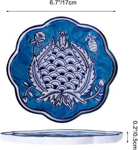 Hand-Painted Blue and White Ceramic Plate 6.7 Inch, Floral Chinoiserie Decorative Plate for Shelf Cabinet, Kitchen Dinnerware Dessert Cheese Sushi Snack Dishes, Great Housewarming Gift in Saudi Arabia