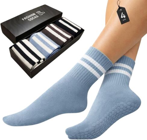 Non-Slip Pilates Socks for Women – Cotton Grip Yoga Socks for Dance, Barre, Workout and Home Use, 4-Pack in Saudi Arabia