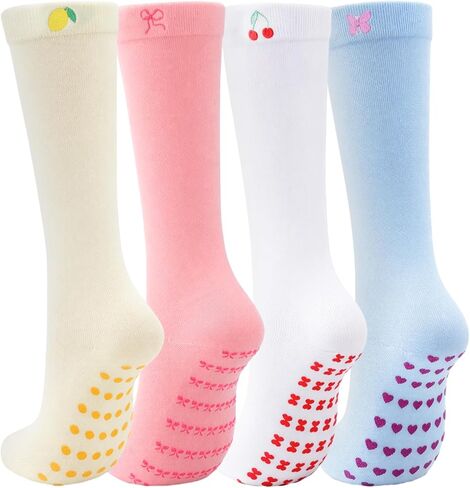 Shihanee 4 Pairs Women's Grip Knee High Socks Cute Grippy Long Slouch Socks for Pilates Yoga Barre Fitness Hospital Home in Saudi Arabia