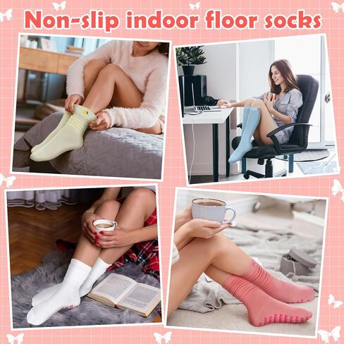 Shihanee 4 Pairs Women's Grip Knee High Socks Cute Grippy Long Slouch Socks for Pilates Yoga Barre Fitness Hospital Home in Saudi Arabia