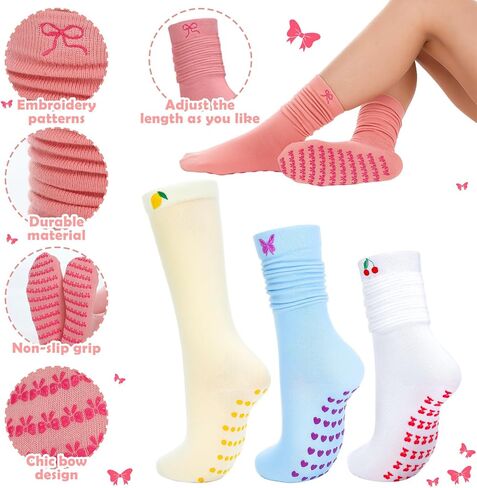 Shihanee 4 Pairs Women's Grip Knee High Socks Cute Grippy Long Slouch Socks for Pilates Yoga Barre Fitness Hospital Home in Saudi Arabia