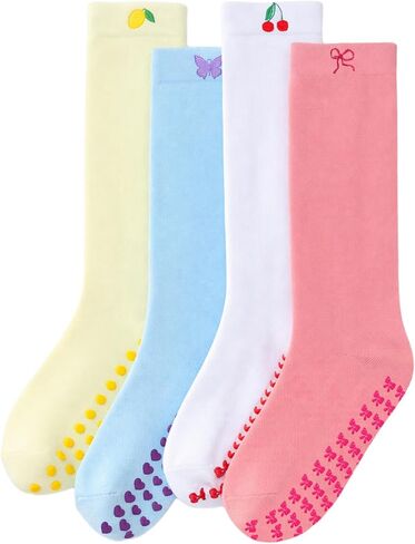 Shihanee 4 Pairs Women's Grip Knee High Socks Cute Grippy Long Slouch Socks for Pilates Yoga Barre Fitness Hospital Home in Saudi Arabia