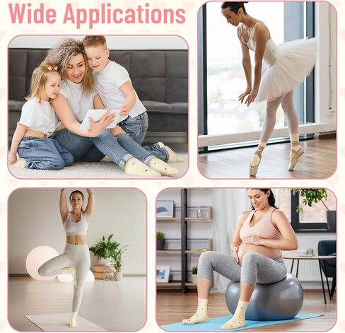 DERTE 6 Pairs Non Slip Pilates Socks for Women Cotton Grip Yoga Sock with Ruffle Cuff Cute Heart Grippy Socks for Barre Ballet Home Workouts in Kuwait