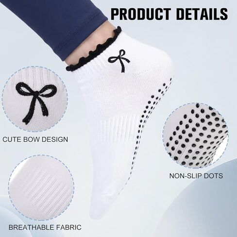 JenPen 3 Pairs Cute Pilates Grip Socks for Women Non Slip Ruffle Ankle Socks Embroidery for Yoga Barre Workout in Saudi Arabia