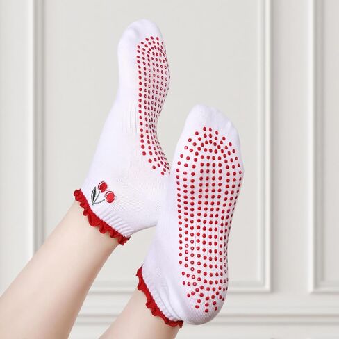 JenPen 3 Pairs Cute Pilates Grip Socks for Women Non Slip Ruffle Ankle Socks Embroidery for Yoga Barre Workout in Saudi Arabia
