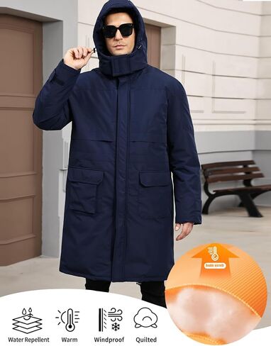 Yimoon Mens Long Parka Winter Coats Water-resistant Warm Thicken Hooded Puffer Jacket Heavy Padded Windbreaker Outerwear in Saudi Arabia