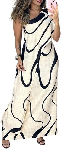 CHICME Abstract Print One Shoulder 2026 Maxi Dress for Women Faux Two Piece Side Slit Casual Chic Summer Dress in Saudi Arabia