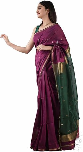 Women's Banarasi Cotton Silk Saree with Golden Zari Border | Soft Silk Saree with Unstitched Blouse Piece in Saudi Arabia