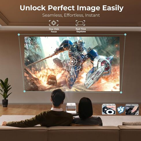 جهاز عرض 4K مع واي فاي وبلوتوث: [Google TV/1500 ANSI/التحكم الصوتي/التطبيقات المدمجة] جهاز عرض خارجي، جهاز عرض ذكي للأفلام المحمولة، جهاز عرض السقف المنزلي Sovboi 1080P، حامل 180 درجة/شاشة عرض 300 بوصة in Kuwait