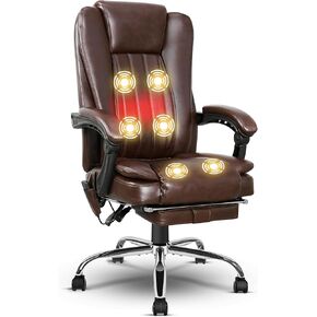 6-Point Massage Office Chair, Big and Tall PU Leather Ergonomic Heating Executive Office Desk Chair with Footrest, Adjustable Height & Reclining Backrest in Kuwait