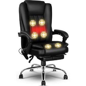 6-Point Massage Office Chair, Big and Tall PU Leather Ergonomic Heating Executive Office Desk Chair with Footrest, Adjustable Height & Reclining Backrest in Saudi Arabia