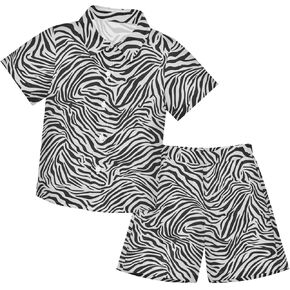 أسود أبيض زيبرا طباعة قصيرة الأكمام هاواي زر أسفل القمصان ومجموعات قصيرة للبنين ملابس الصيف طفل صغير in Kuwait