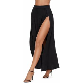 Women's High Waist Maxi Skirt with Side Slit, Black, Long Flowy A-Line Skirt for Beach, Casual, Evening Events in Saudi Arabia