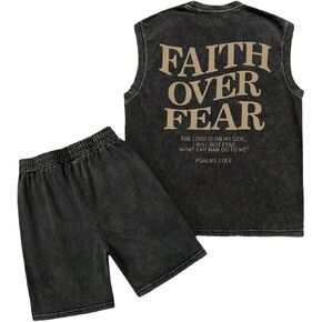 WDIRARA Men's Sleeveless 2 Piece Outfits Letter Graphic Tank Tracksuit Workout Gym Shorts Set in Kuwait