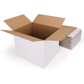 Hoikwo 10 عبوات 12 × 10 × 10 صناديق شحن، مجموعة صناديق من الورق المقوى المموج الرقيق الأبيض للشركات الصغيرة لتغليف العناصر البريدية خفيفة الوزن in Kuwait