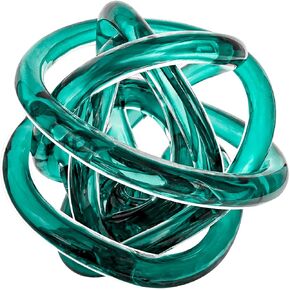 كرة ديكور باللون الأزرق المخضر بعقدة زجاجية - منحوتة إنفينيتي منحوتة يدويًا مقاس 6 بوصات ديكور منزلي لتزيين الطاولة فن داخلي in Kuwait