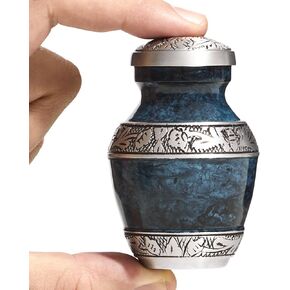 Keepsake Urn for Ashes 3" - Elegant Mini Urn for Human Ashes, Hand Engraved Aluminum Memorial Ash Container - Marbled Blue in Saudi Arabia