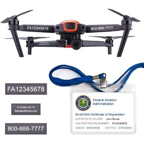 FAA Drone Identification Bundle - Labels (2 Sets of 3) + FAA UAS Registration ID Card for Hobbyist Pilots + Lanyard and ID Card Holder - for All EVO Drones in Kuwait